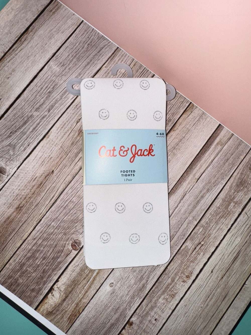 Cat & Jack Girls Footed Tights with Smiley Face Size 4-6X
